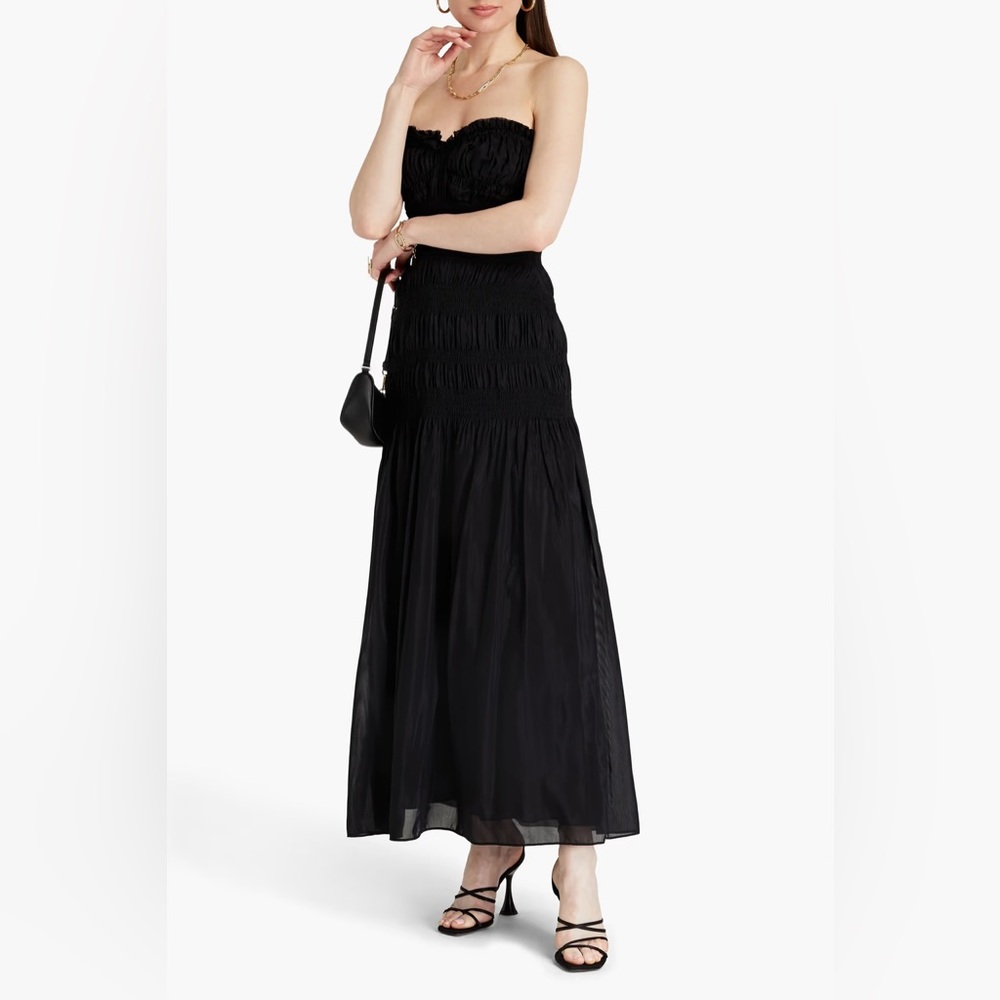 NICHOLAS Kalli strapless shirred cotton and silk-blend voile maxi dress
